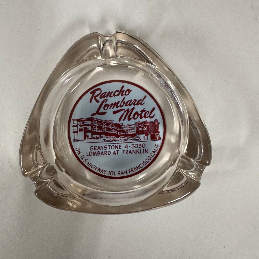 Vintage Rancho Lombard Motel San Francisco Glass Ashtray US Highway 101 Clear